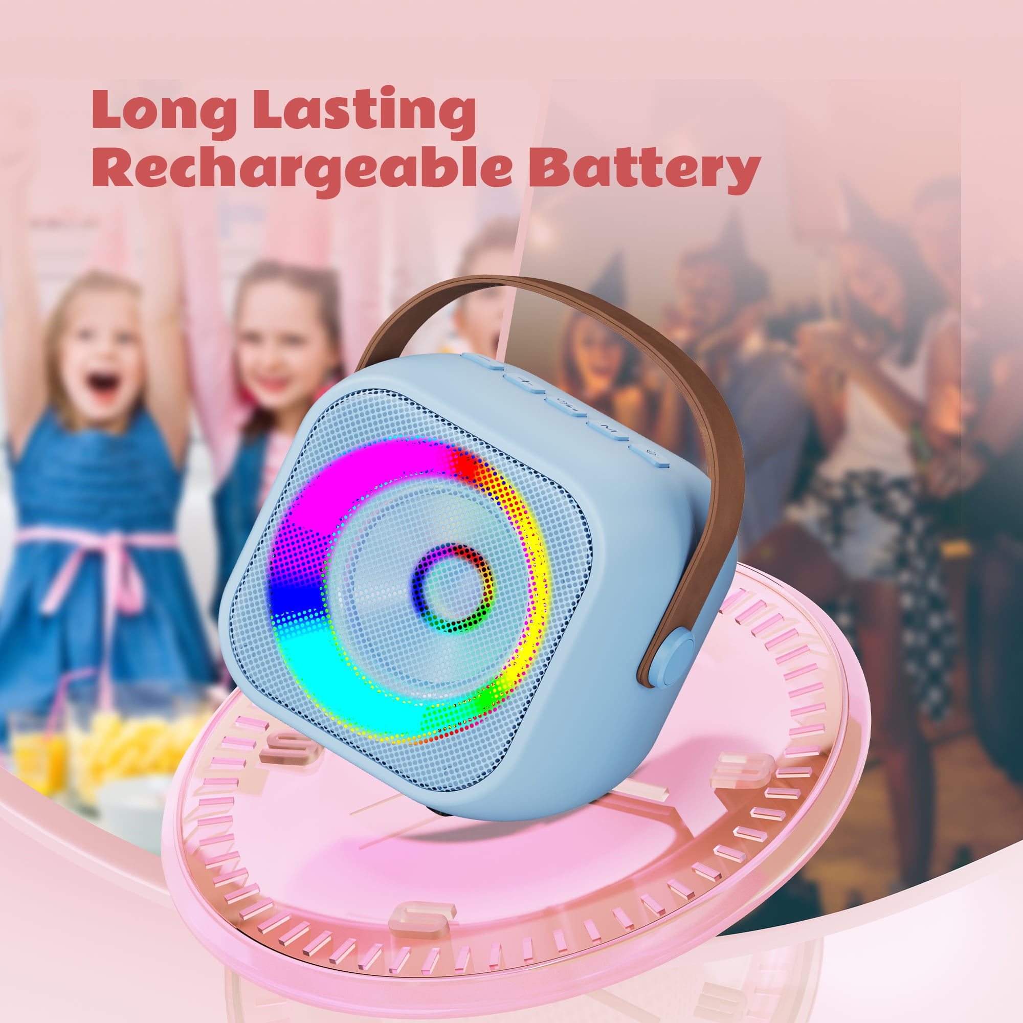 Bonaok Mini Karaoke Machine Toys, Portable Microphones for Kids Adults, Wireless Speaker Machine with LED Lights, Home Party Birthday Gifts for 3-12 Years Old Girls Boys