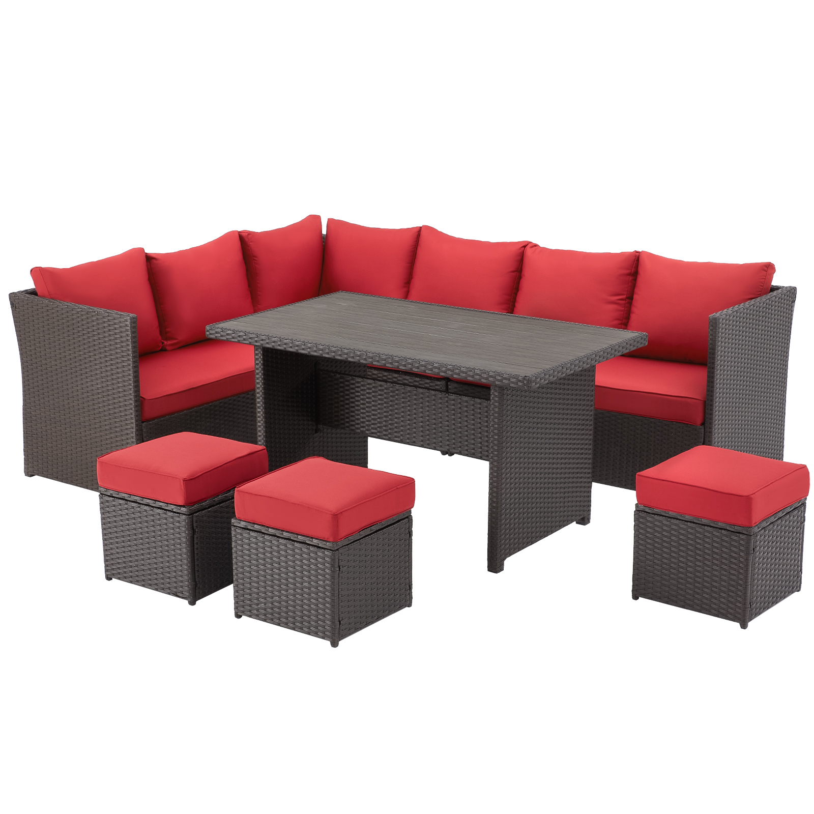 AECOJOY 7 Piece Patio Conversation Set, Outdoor Sectional Sofa Rattan Wicker Dining Furniture, Red - image 3 of 9