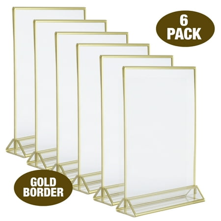 SUPER STAR QUALITY Clear Acrylic 2 Sided Frames With Gold Borders and Vertical Stand (Pack of 6)