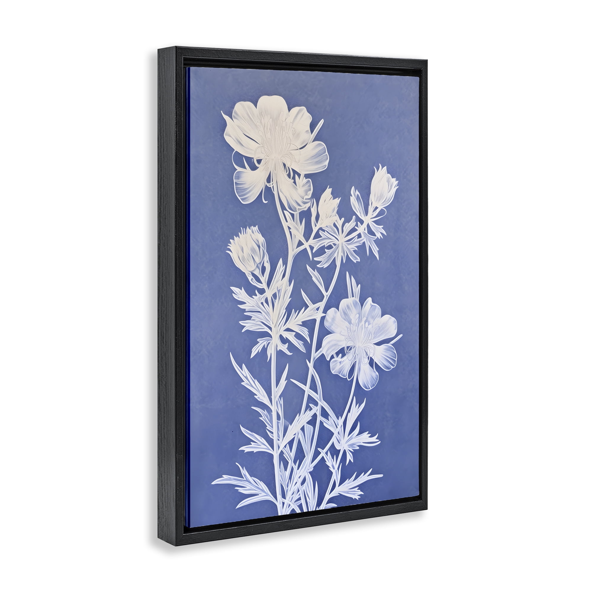 Stupell Industries Cerulean Botanical Pattern Botanical & Floral Painting Black Floater Framed Art Print Wall Art, 17 x 25