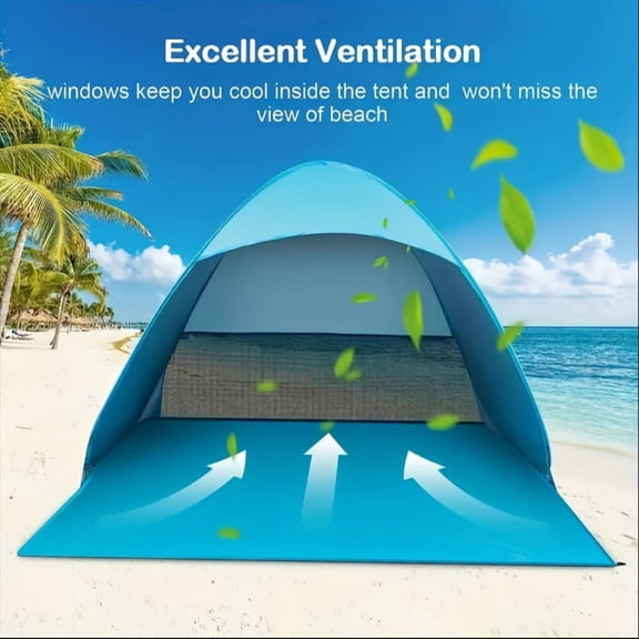 Pop-Up Beach Tent - UPF 50  Sun Protection, Waterproof Oxford Fabric, Includes 6 Ground Stakes, Portable for Camping & Family Outings, Holiday Gift