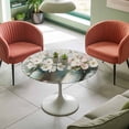 thumbnail image 4 of Retro White Pink Camellia Elastic Fitted Round Table Cover Wood Grain Waterproof Outdoor Tablecloth for Holiday Party, Picnic, Patio & Dining Fits Tables Up to 45"-54", 4 of 8