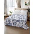 thumbnail image 2 of Boho Blue Floral Queen Size Flat Sheet, Wrinkleproof & Fadeproof Cooling Flat Bed Sheet Only, Vintage Farmhouse Paisley Plant Leaf Breathable Soft Bedding Top Sheets 90 x 102 Inches, 2 of 8