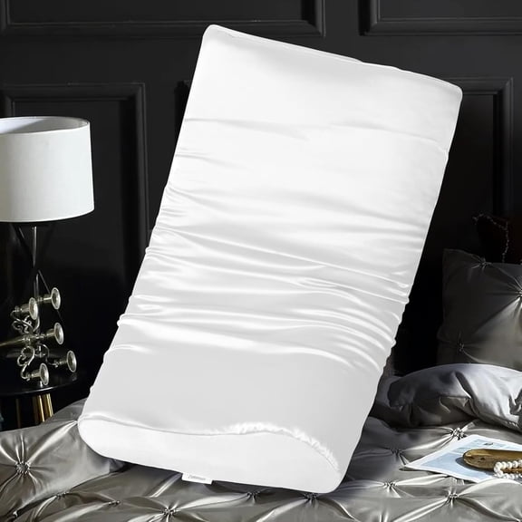 Thickened Satin Pillowcase for Contour Memory Foam Pillows, 24" x 14" x 5.1"/3.5" Cervical Pillow Case, Soft Pillow Cover Only (White)