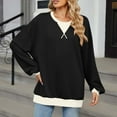 thumbnail image 1 of Women's Fashion No-Cap V-Neck Solid Color Long Sleeve Sweatshirt, 1 of 7
