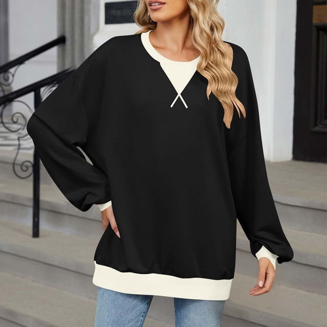 Women's Fashion No-Cap V-Neck Solid Color Long Sleeve Sweatshirt