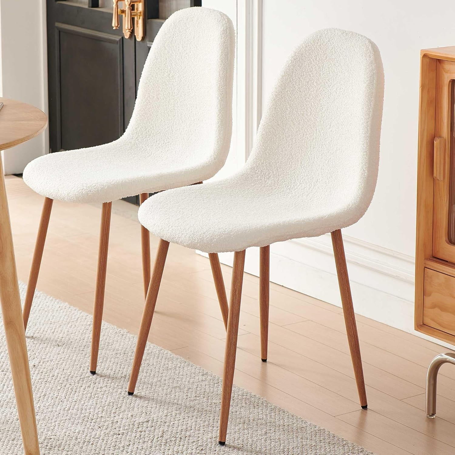 NORDICANA Dining Chairs Set of 4 - Modern Seating with Metal Legs for Living, Bedroom,Dining Room - White Teddy Fleece Chairs for Dining Room, Chair Set for 4