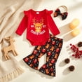 thumbnail image 2 of CAICJ98 My First Christmas Baby Girl Outfit Newborn Ruffle Long Sleeve Romper Flare Pants Set with Headband Infant Fall Winter Clothes, Size 12-18 Months, 2 of 8