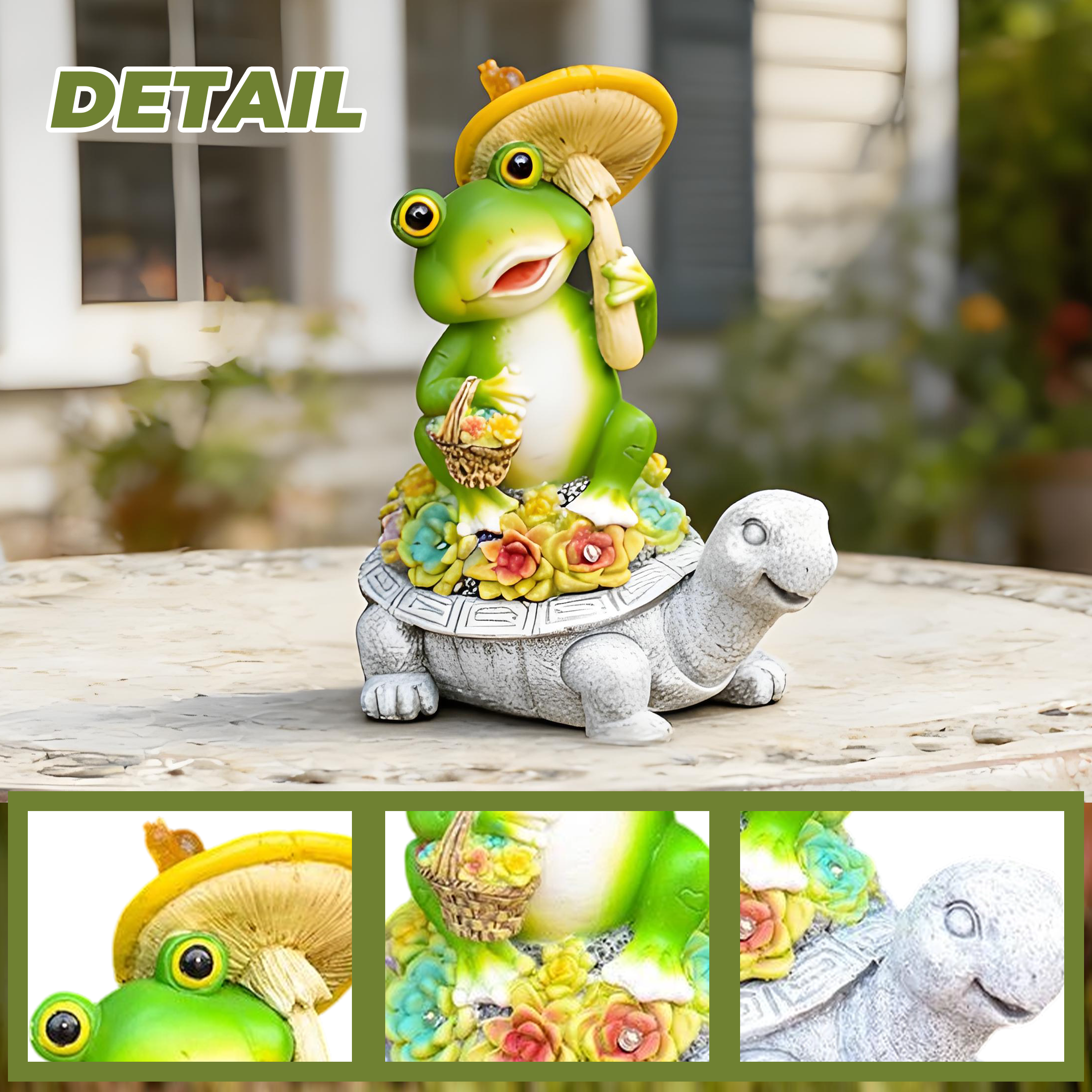 XIBUFE Turtle Frog Garden Statues Solar Garden Decor LED Light, Cute Outdoor Statues Garden Decor for Outside, Solar Garden Statues Waterproof Resin Yard Lawn Patio Fence Walkway Garden Decor