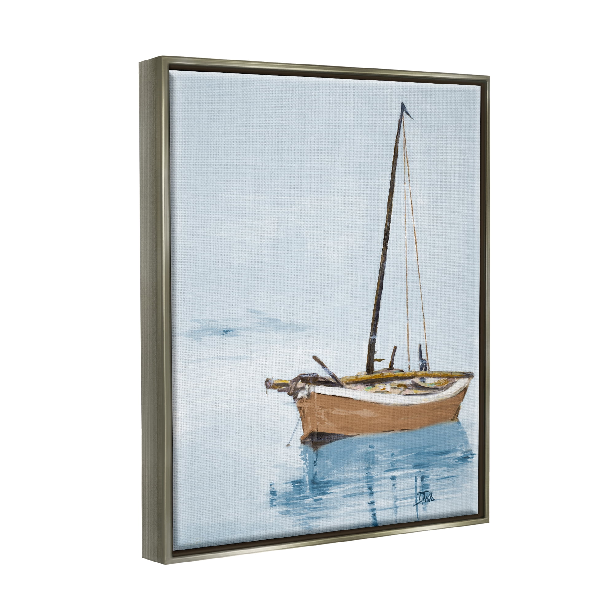 Stupell Industries Sailboat & Water Ripples Transportation Painting Gray Floater Framed Art Print Wall Art, 17 x 21