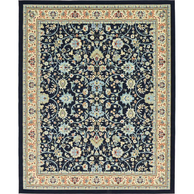 Unique Loom Kashan Traditional Floral Area Rug, 8 x 10 Feet, Navy Blue/Ivory