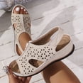 thumbnail image 4 of Sandals for Women Peep Toe Splice Hollow out Low Wedge Platform Slingback Ankle Strap Slip on Summer Orthopedic Shoes Beige Size 6, 4 of 7