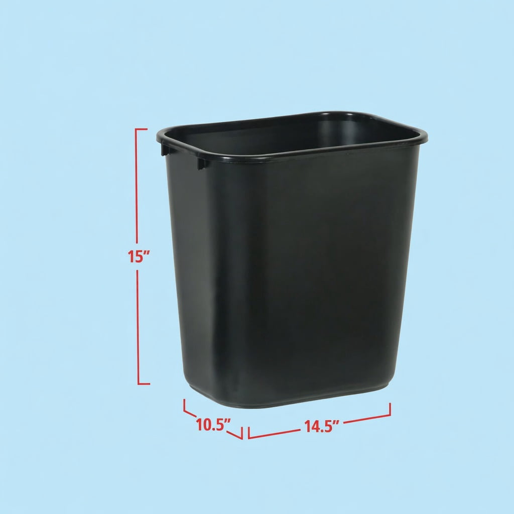 Pack of 4 - 7 Gallon/28 Quart Black Rectangular Plastic Wastebasket, Durable Deskside Office Trash Can for Home, Bathroom, Bedroom and Workspace