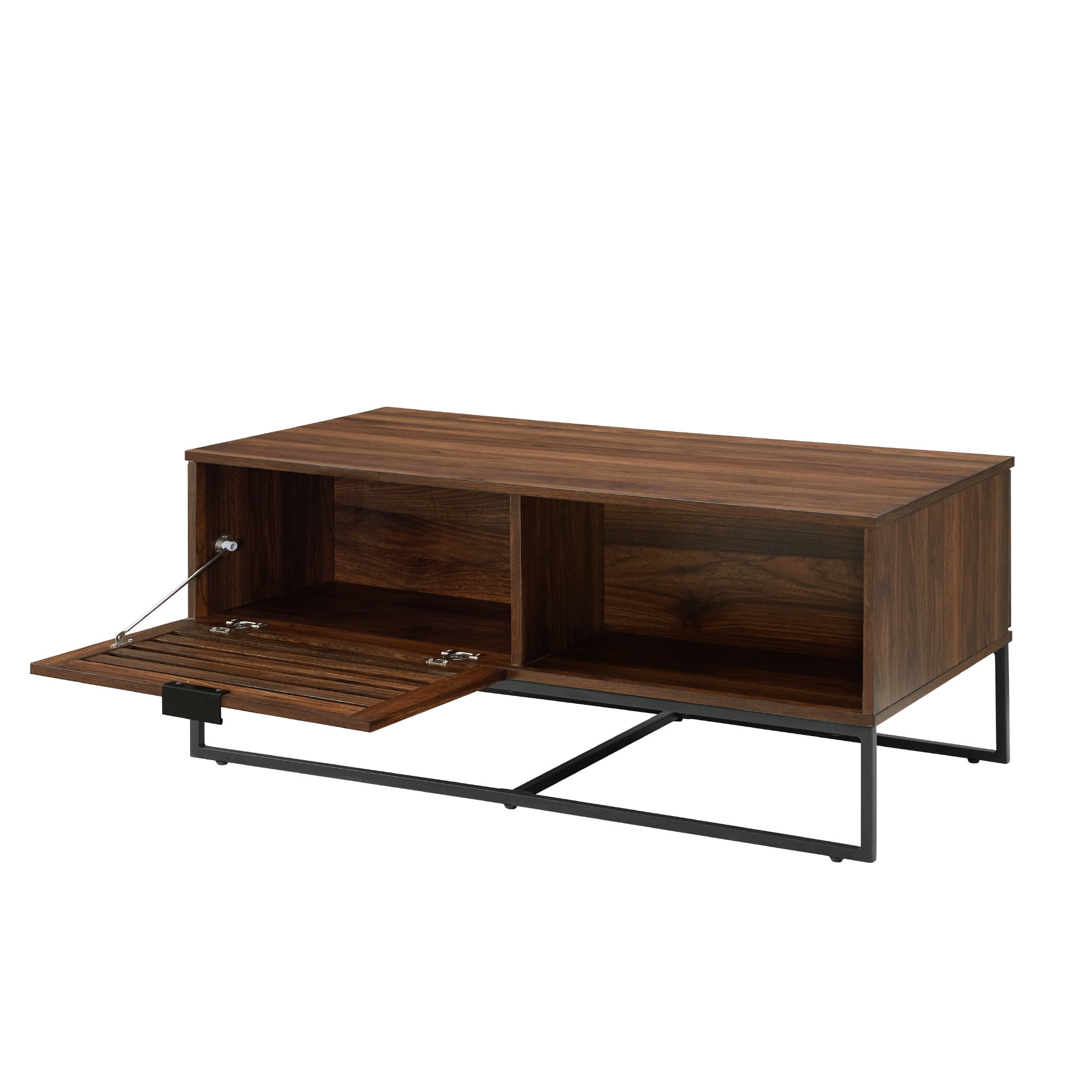 Niantic Modern Slat Door Storage Coffee Table, Dark Walnut