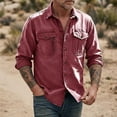 thumbnail image 2 of UAMVSH Mens Button Down Shirt Stylish Rolled Up Long Sleeve Shirts Vintage Casual Turndown Collar Work Tops with Pockets, 2 of 5