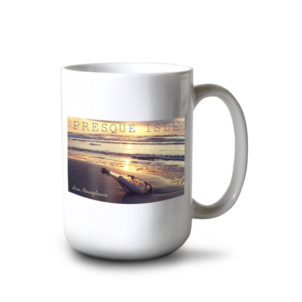 15 fl oz Ceramic Mug, Erie, Pennsylvania, Presque Isle, Message In a