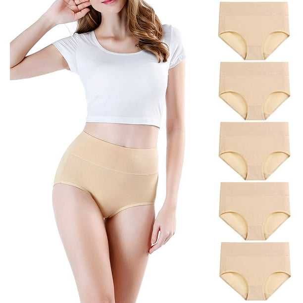 Women's High Waisted Cotton Briefs Underwear Ladies Comfortable Panties 5  Pack (Regular & Plus Size)