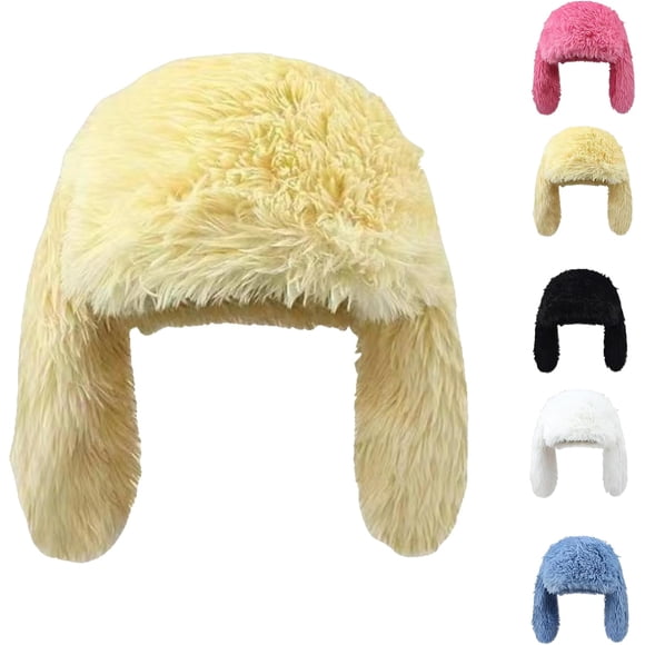 Cute Long Bunny Ear Plush Hat, Fuzzy Rabbit Beanie Women Girls, Soft Warm Winter Hat for Festival