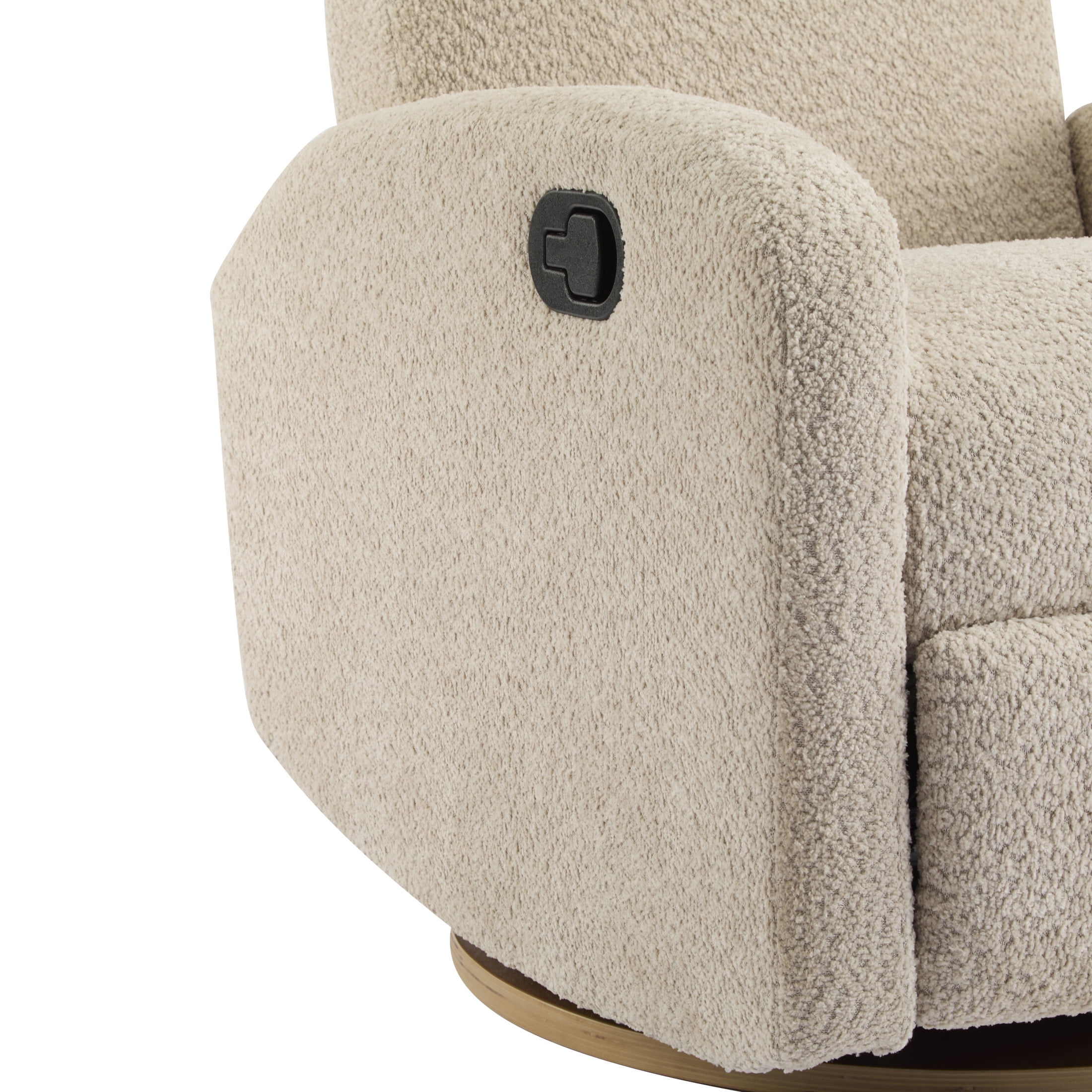 Christopher Knight Home 360° Swivel Glider Recliner Chair, Upholstered Lounge Seat with Solid Wood Base, Almond