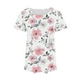 thumbnail image 5 of AKOEE Women Floral Print Tunic Tops Short Sleeve Cotton T-shirts Summer 2025 Crew Neck Pleated Loose Casual Tees (XL, Blue), 5 of 5