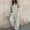 Gray, variant on Women's Solid‑Color Short‑Sleeve Button‑Front Jumpsuit V‑Neck Loose Casual Wide‑Leg One‑Piece Long Pants with Pockets Dark Blue XL(XL)