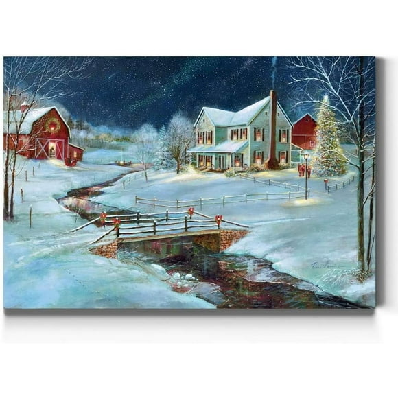 Gallery Christmas on the Farm Wall Art, Snowy Country with Red Barn, Charming Winter Decorations, Premium Gallery Wrapped Canvas Decor, Ready to Hang, 12 in H x 18 in W, Made in America