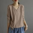thumbnail image 2 of WREESH Womens Fashion Dressy Shirts Long Sleeved V-Neck T-Shirts Solid Color Blouse Pullover Khaki, 2 of 6