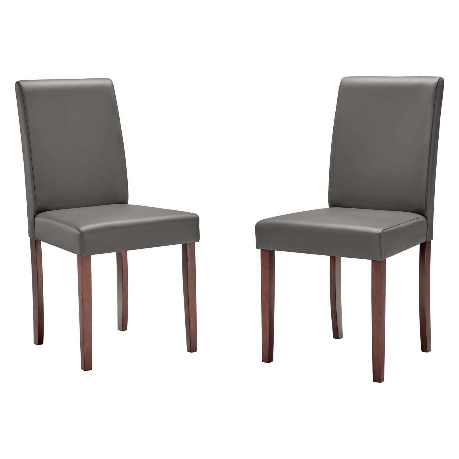 Side Dining Chair, Set of 2, Faux Leather, Wood, Grey Gray, Modern