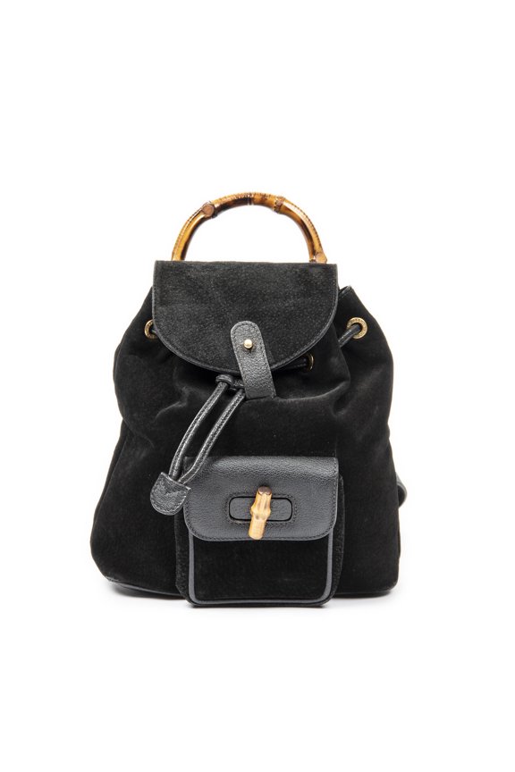 Pre-Owned Gucci Black Mini Bamboo Backpack Backpack Suede Leather