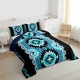 thumbnail image 3 of jejeloiu Aztec Triangle Rhombus Queen Comforter Set,Blue Black Triangle Bedding Comforter Set For Teens Kids Reversible 3 Pieces, 3 of 8