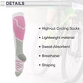 thumbnail image 4 of Calcetines de ciclismo únicos y económicos, transpirables, moldeadores, absorbentes de sudor, calcetines de bicicleta al aire libre, rosa y blanco, tamaño L, neutros y universales, 1 par, 4 of 7