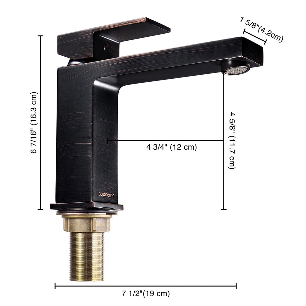 Aquaterior 1 Hole Bathroom Sink Faucet Square Single Handle Cold Hot Water ORB