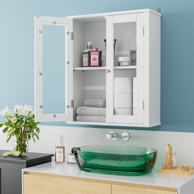 Bathroom Medicine Cabinet with Double Mirror Doors, Wood Hanging Wall  Cabinet with Adjustable Shelf, Mirror Storage Cabinet for Bathroom, Living  Room, White – Built to Order, Made in USA, Custom Furniture –