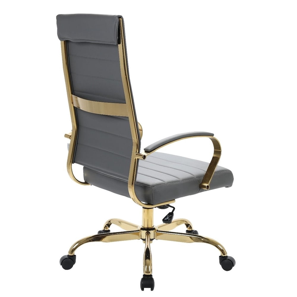 Benmar High-Back Gray Leather Office Desk Chair Ergonomic Executive Chair with Adjustable Swivel, Gold Frame with Cushion Support & Silent Wheels for Home Office Workstations