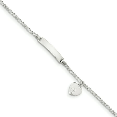 925 Sterling Silver Childrens Id Heart Charm Bracelet 6.25 Inch