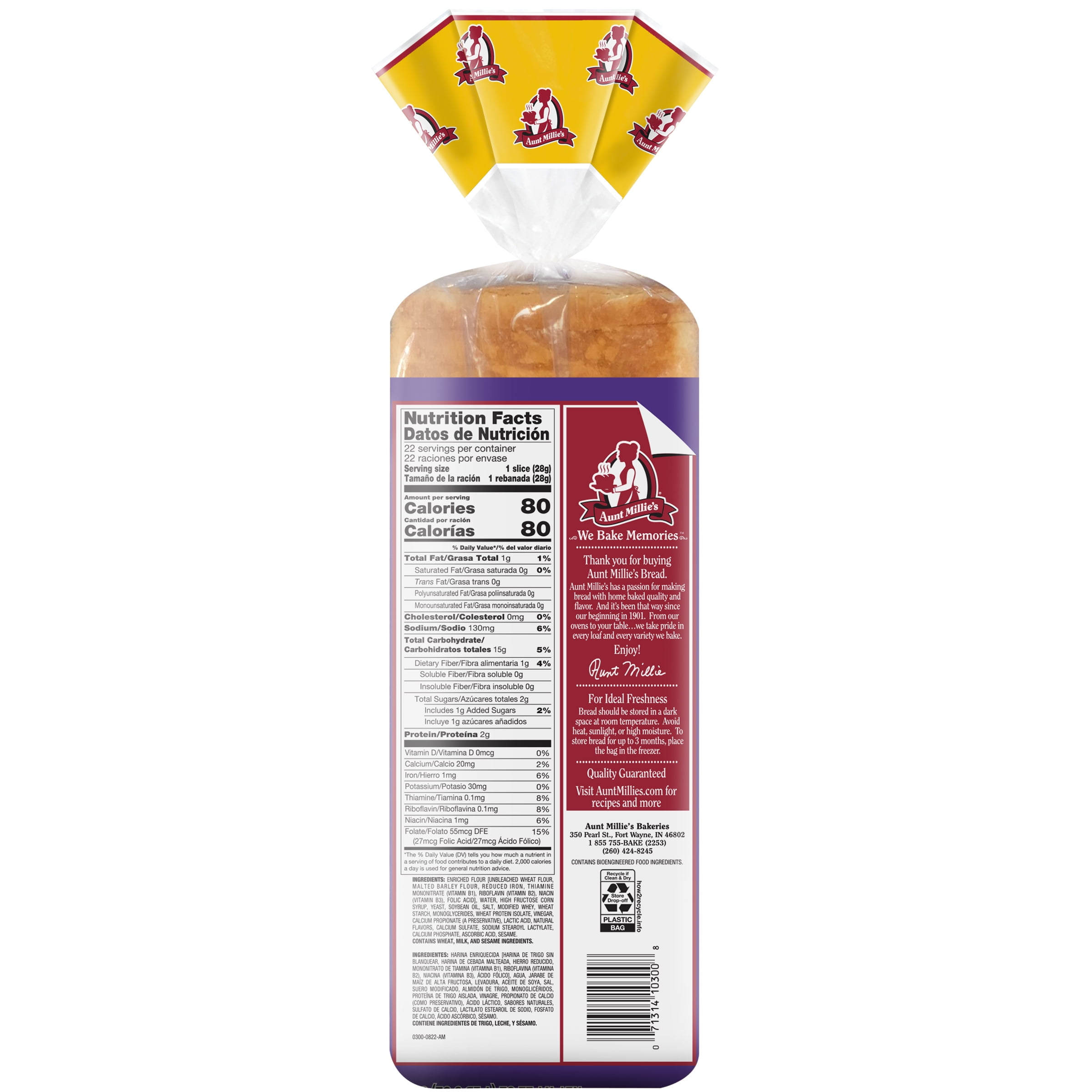 Aunt Millie's Deluxe Giant White Bread Loaf, 22 oz