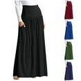 thumbnail image 2 of Women's Fold High Waist Ruched Maxi Skirt Solid Color with Pocket Plus Size S-4XL, 2 of 3