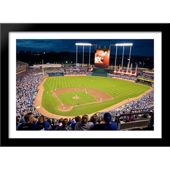 Kauffman Stadium 40x28 Large Black Wood Framed Print Art - Home of the Kansas City Royals