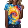 thumbnail image 2 of Mifsaly Tie-Dye Cotton T-Shirt for Women Short Sleeve Crew Neck Casual Summer Tops Colorful Print Lightweight Breathable Casual Blouse M, 2 of 5