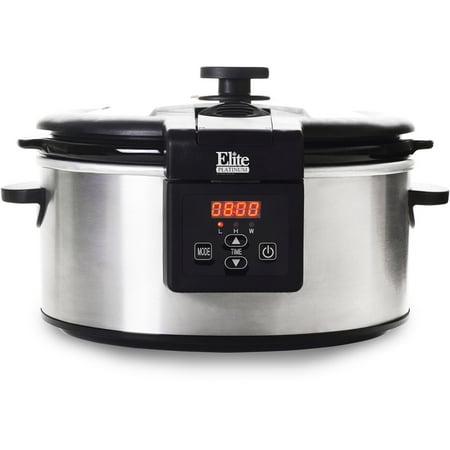 Elite Platinum MST-6013D 6 qt Programmable Slow Cooker with Locking Lid, Stainless
