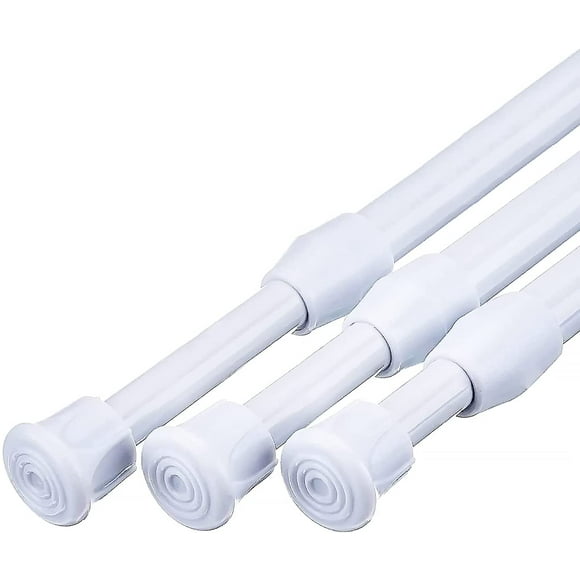 3 Pieces Telescopic Curtain Rod, Mounting Without Screws or Drilling, Stainless Steel Window Bar, for Window Cabinet Rods Rod Shower Rod (White 60 - 110cm)