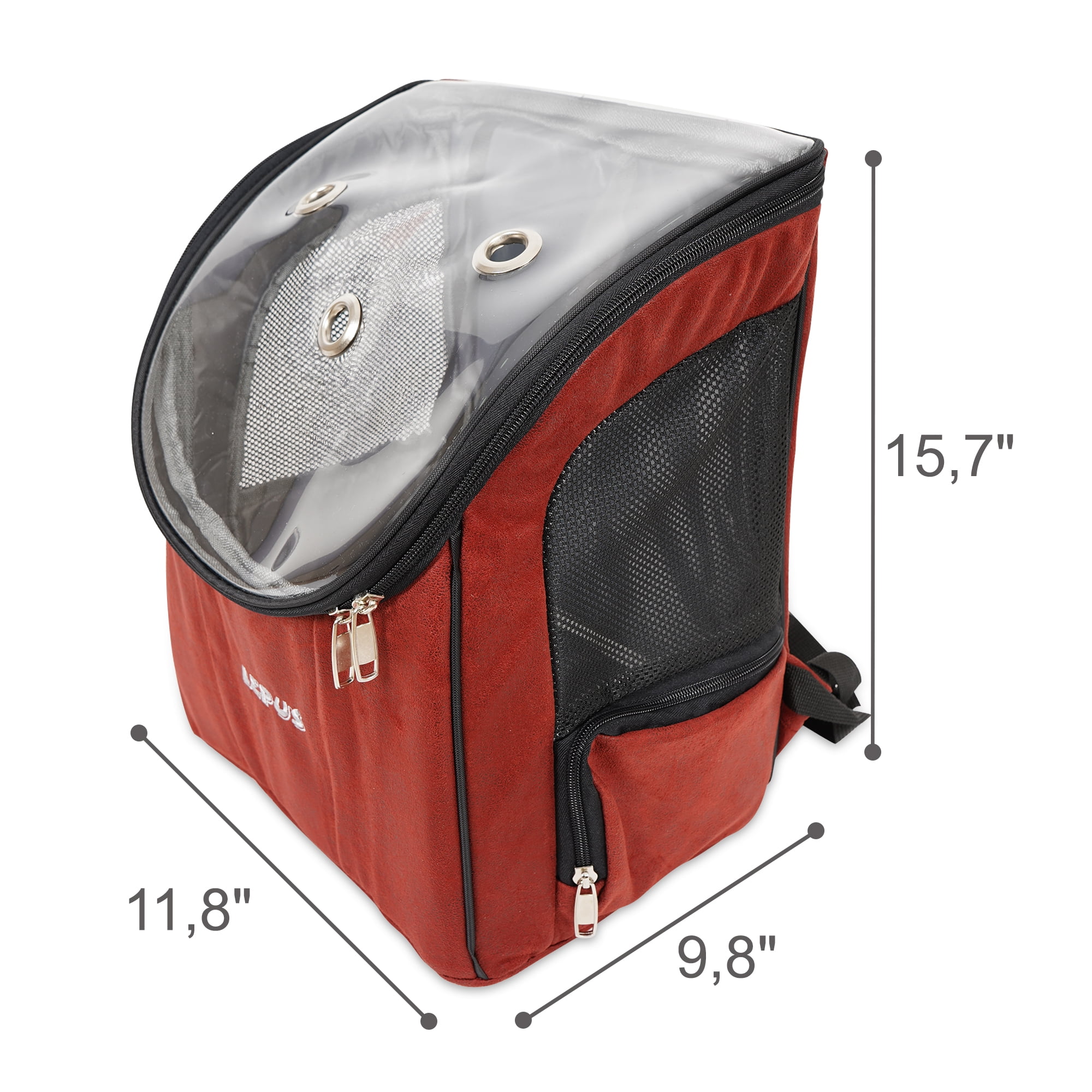 Airline Approved Dog and Cat Backpack Carrier for Small Dogs Water Stain Proof Dog Hiking Backpack with Mesh Cover Waist Belt BURGUNDY LEATHER