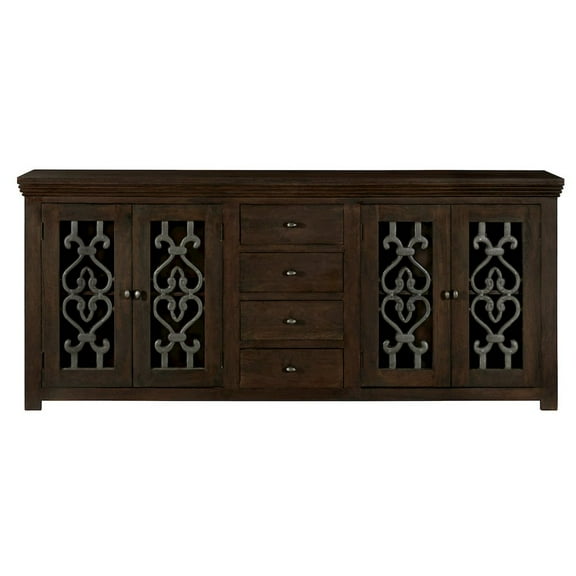 Hearst 4-Door 4-Drawer Sideboard in Traditional Barista Brown Finish Solid Wood