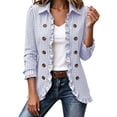thumbnail image 3 of Cmtiyu Ruffled Trim Jackets for Women Long Sleeve Laple Double Button Plaid Jacket Casual Fall Outerwear Jacket Tops S-3XL, 3 of 10