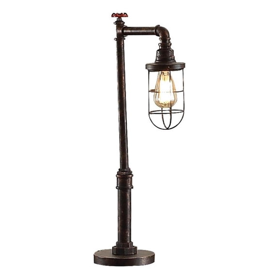 Benjara 29" Table Lamp- Dome Shade- Industrial Pipe Design- Rustic Bronze