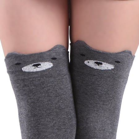 Bear Knee High Socks - HDE Women's Animal Over Knee Thigh High Socks Stockings with Ears (Gray Bear)