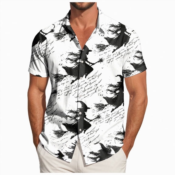 mgoYE Halloween Button Tshirts Men Ghost Reading Book T-Shirt Casual Fall Teacher Tee Tops Shirts for Man Size XL