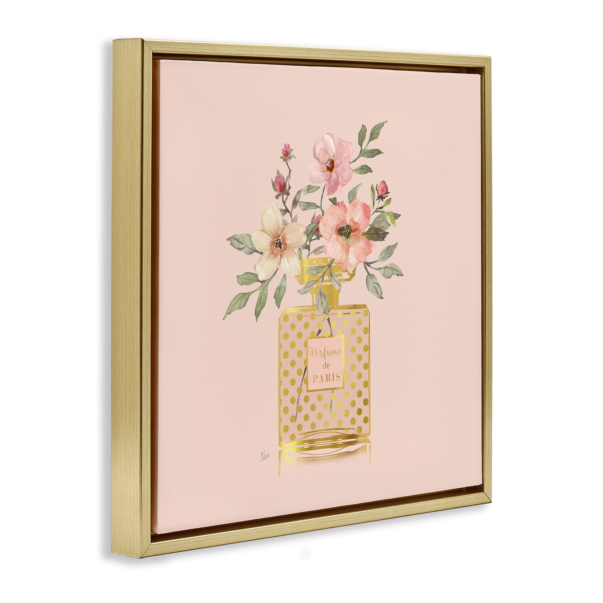 Stupell Industries Glam Perfume Bouquet Botanical & Floral Painting Gold Floater Framed Art Print Wall Art, 18 x 18