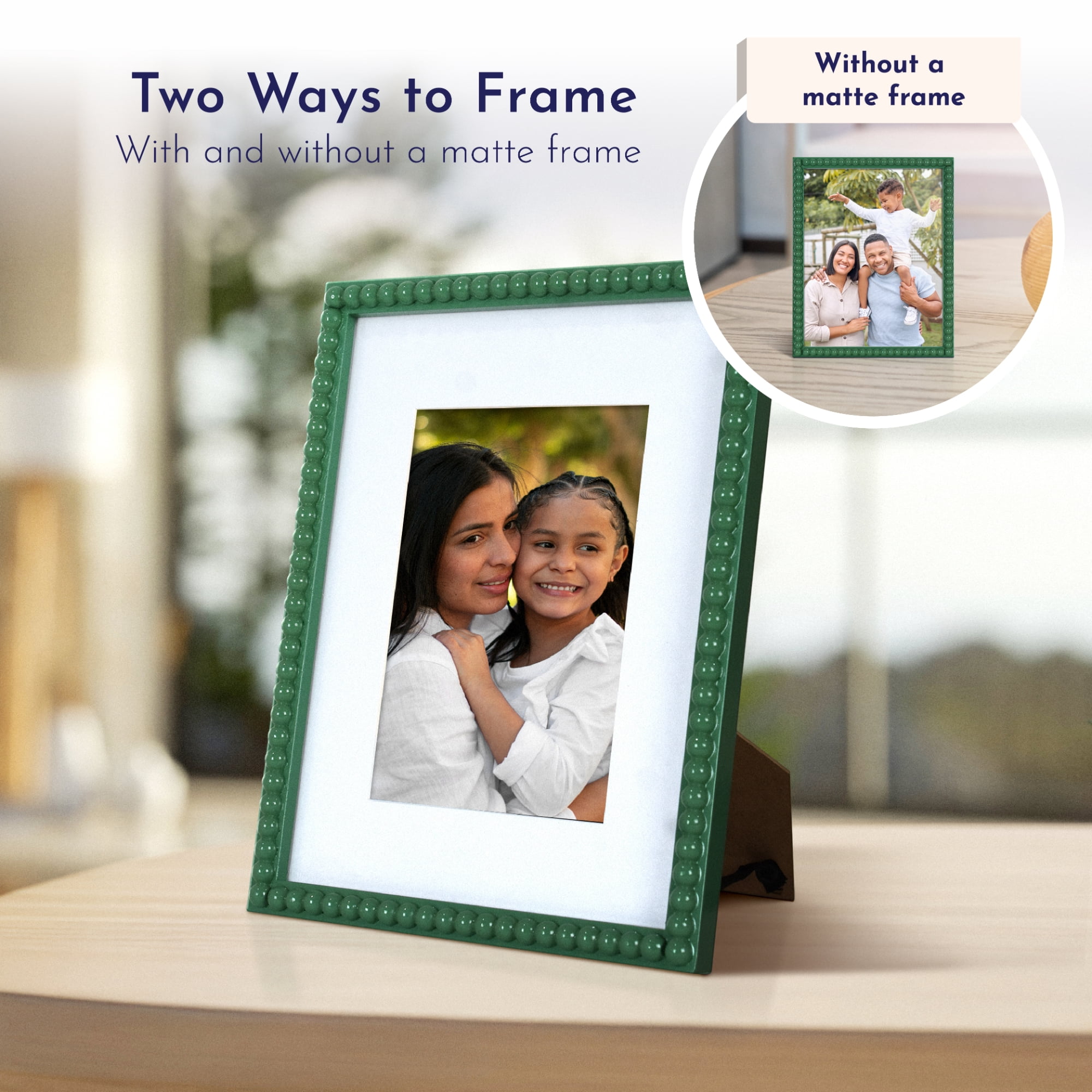 Mainstays by Becky G. & Alejandra Beaded Photo Frame, Green Lily, 5 in x 7 in with Mat or 8 in x 10 in