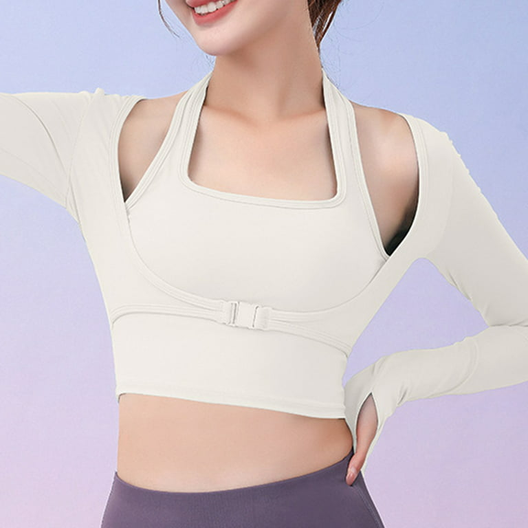 FAIG Long Sleeve Yoga Top, Workout Sportswear Thumb Hole for Gym (XL) White  : : Clothing & Accessories